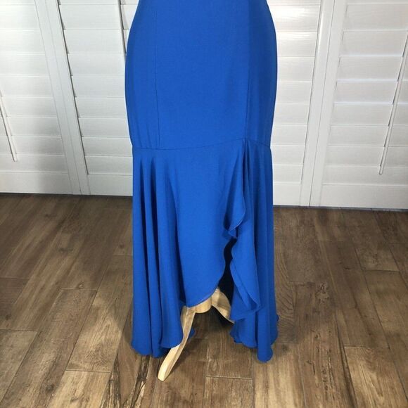 After Six Bright Blue Strapless Chiffon Dress XL Evening Gown Prom Homecoming - Picture 6 of 12